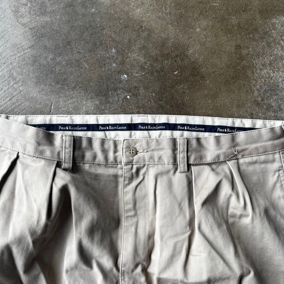 VINTAGE POLO RALPH LAUREN CHINO KHAKI TROUSERS MENS 36X30 TAN PLEATED LOOSE - Picture 6 of 6